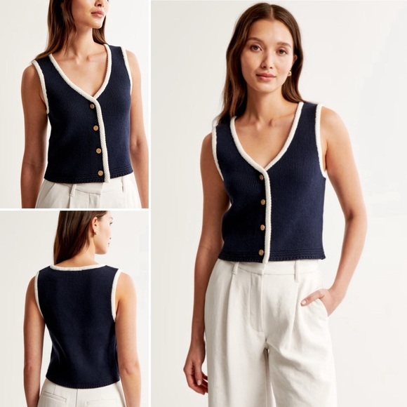 Abercrombie & Fitch Jackets & Blazers - Abercrombie & Fitch Navy Vest with White Trim